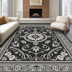 Monochromatic Scrollwork Floral Round Medallion Rug