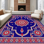 Royal Blue Red Floral Medallion Grand Rug