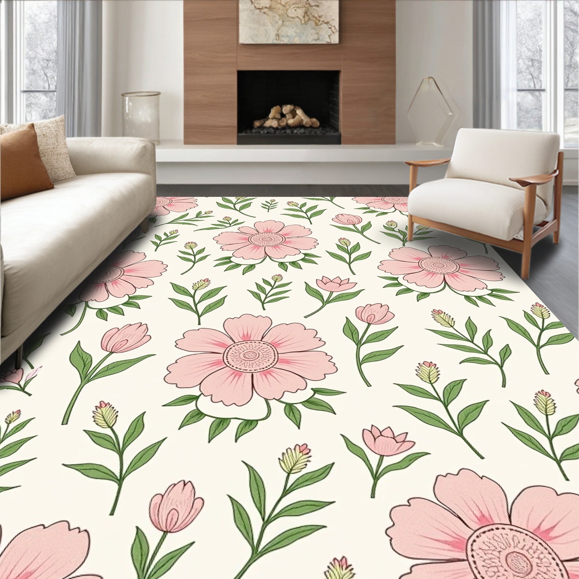Pink Floral Garden Branches Rug