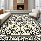 Classic Black Ivory Floral Scroll Rug
