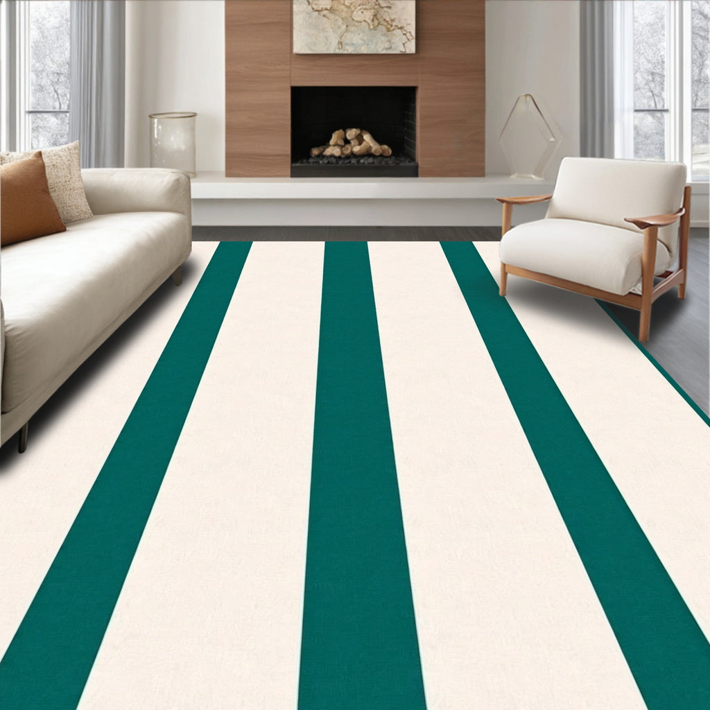 Coastal Teal Cream Stripe Rug