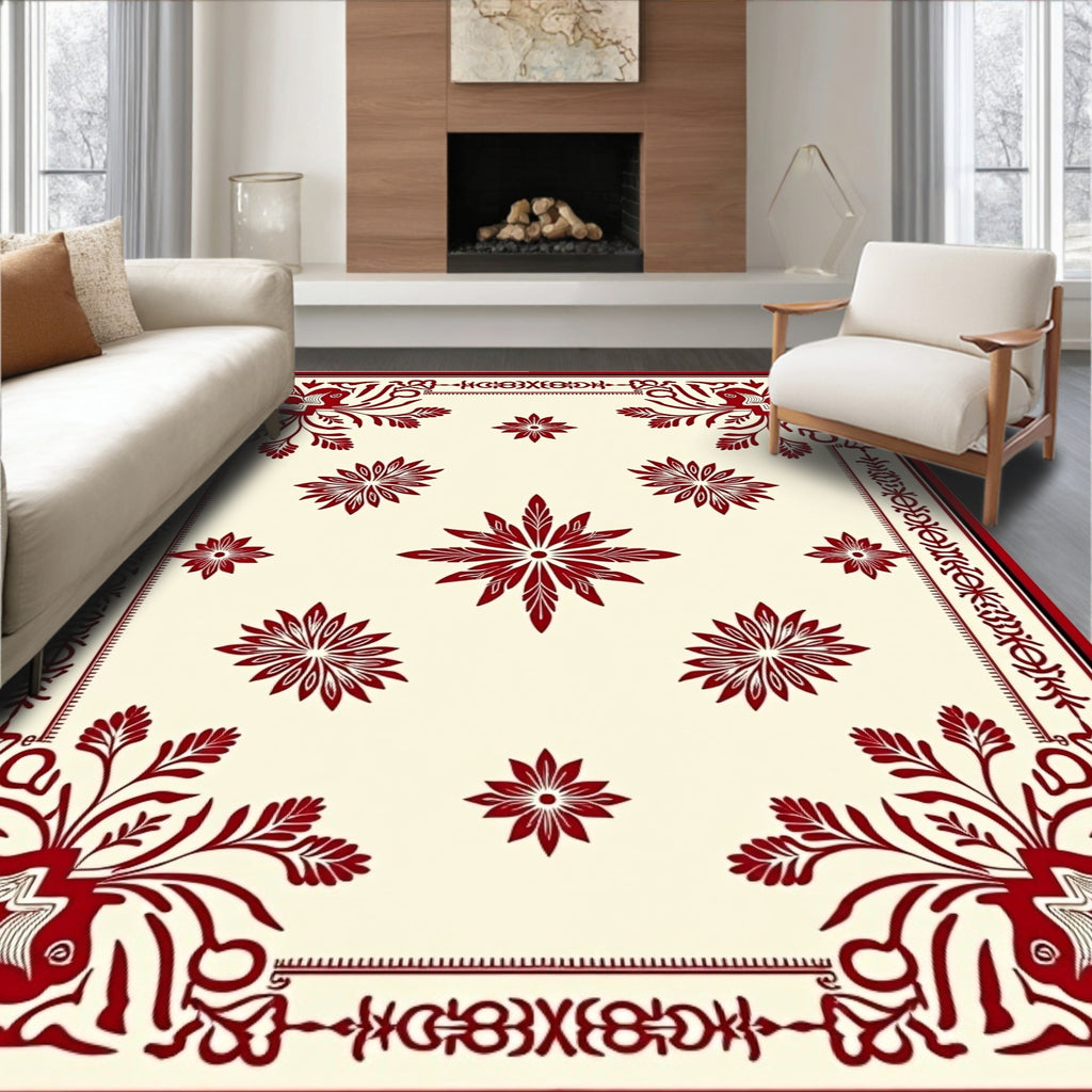 Crimson Floral Corners Center Bloom Rug