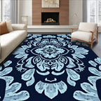 Light Blue Floral Damask Navy Rug