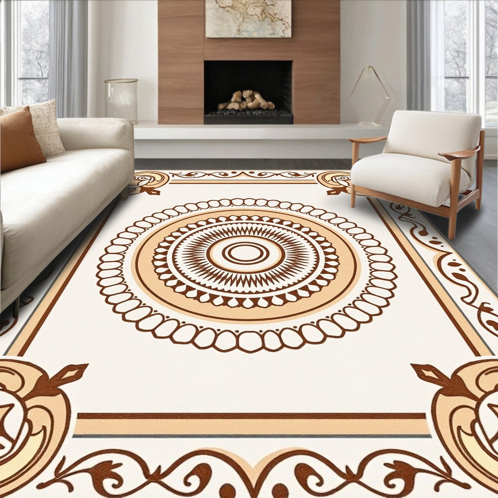 Neutral Earth Tone Floral Medallion Rug