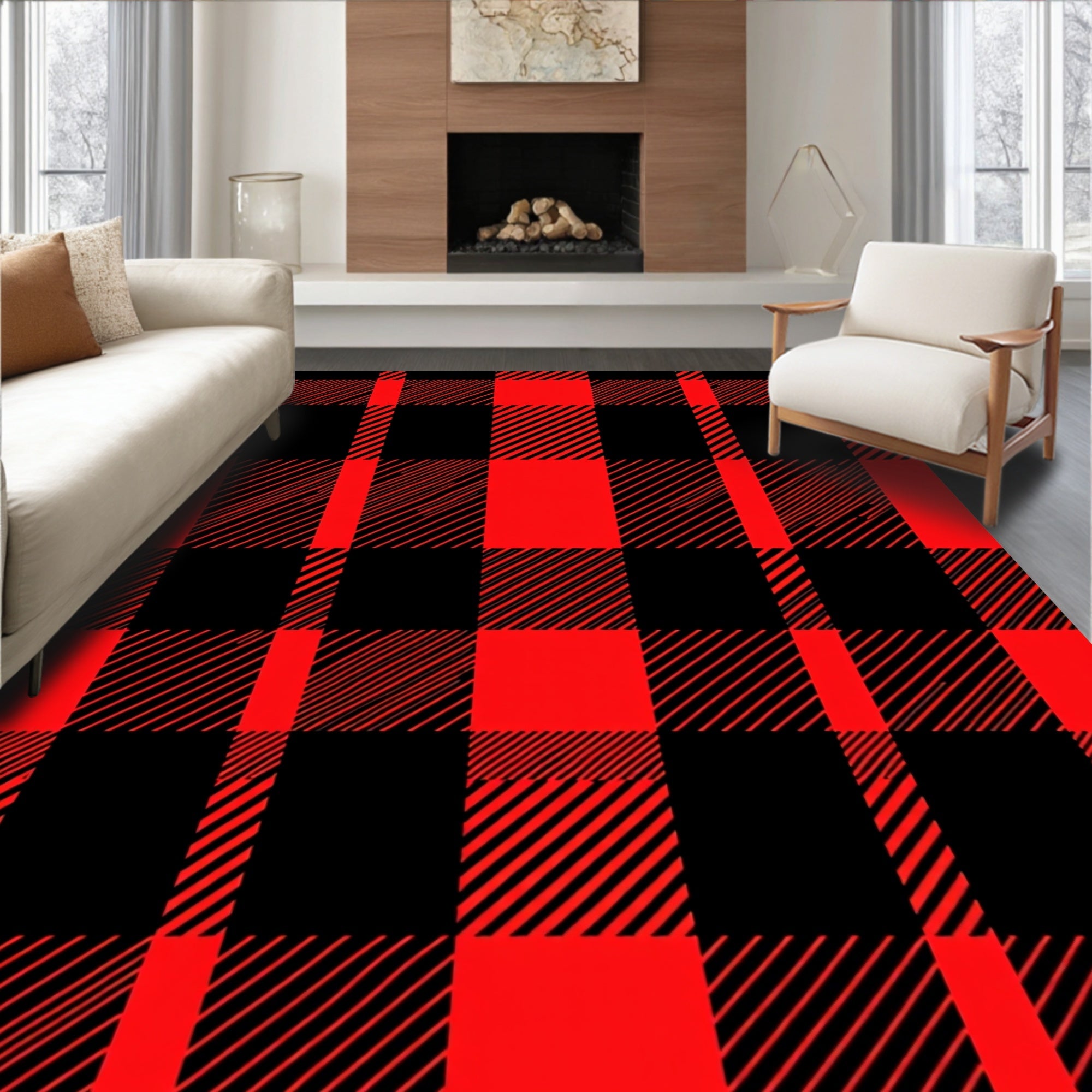 Bold Red Black Buffalo Plaid Check Rug
