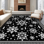 Snowflake Scatter Black White Rug
