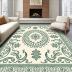 Varnished Teal Ornate Oval Medallion Rug