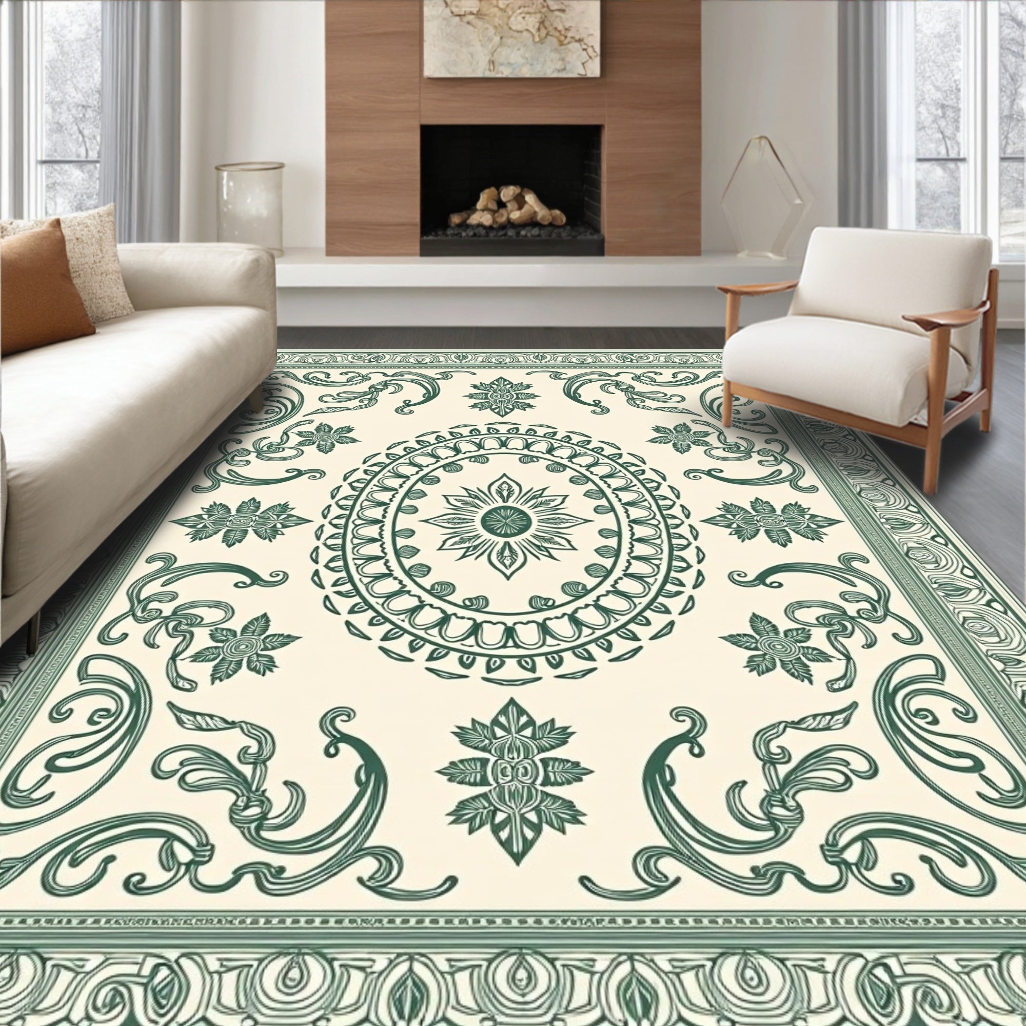 Varnished Teal Ornate Oval Medallion Rug