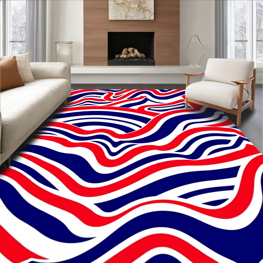 Red White Blue Abstract Wave Rug