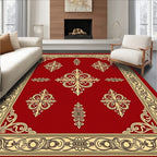 Crimson Gold Ornate Medallion Border Rug