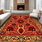 Crimson and Gold Floral Symmetry Rug