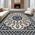Dark Blue Floral Medallion Border Rug