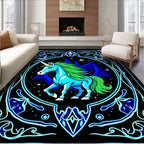 Blue Neon Unicorn Cosmic Night Rug