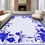 Vibrant Blue Floral Garland Border Rug