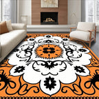Orange Black White Floral Medallion Rug