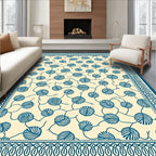 Cream and Teal Leaf Vine Border Rug