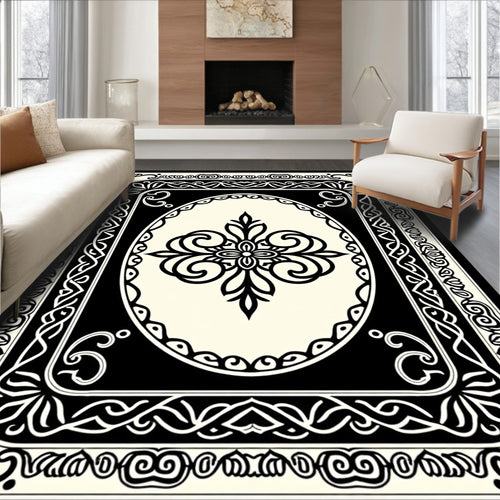 Black Cream Ornamental Medallion Rug