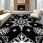 Bold Black White Star Flower Mandala Rug