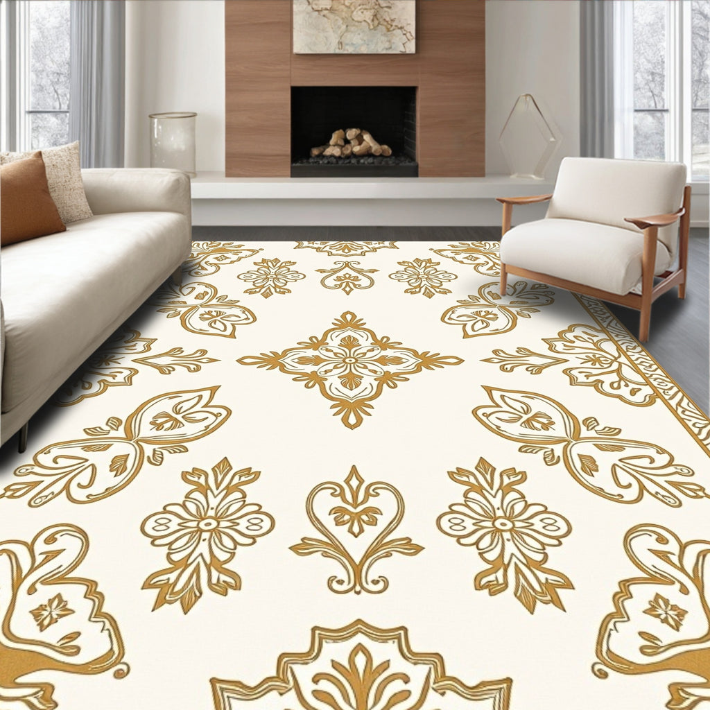 Ornate Golden Floral Border Medallion Rug