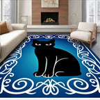 Mysterious Black Cat Blue Gradient Frame Rug