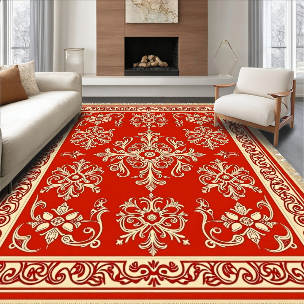Crimson Cream Scrollwork Grand Medallion Rug