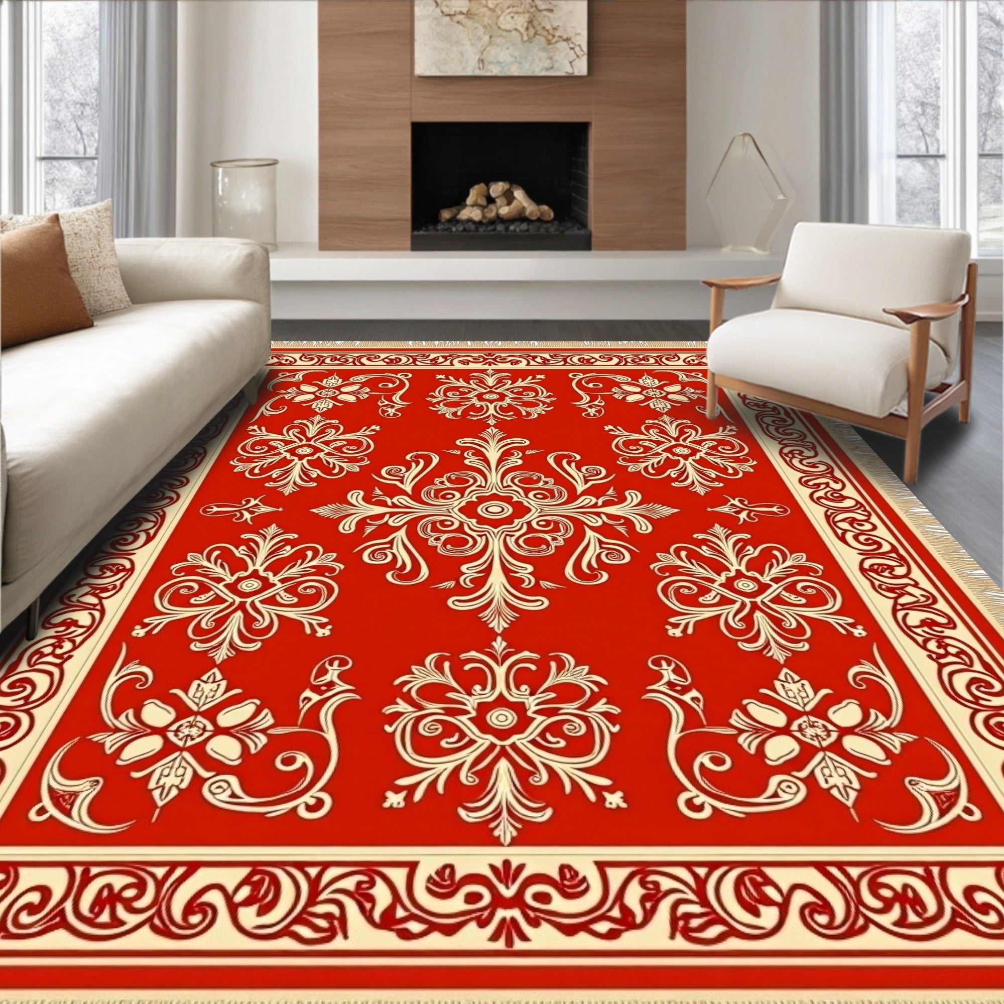 Crimson Cream Scrollwork Grand Medallion Rug
