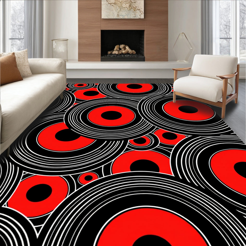 Retro Red Concentric Circles Rug