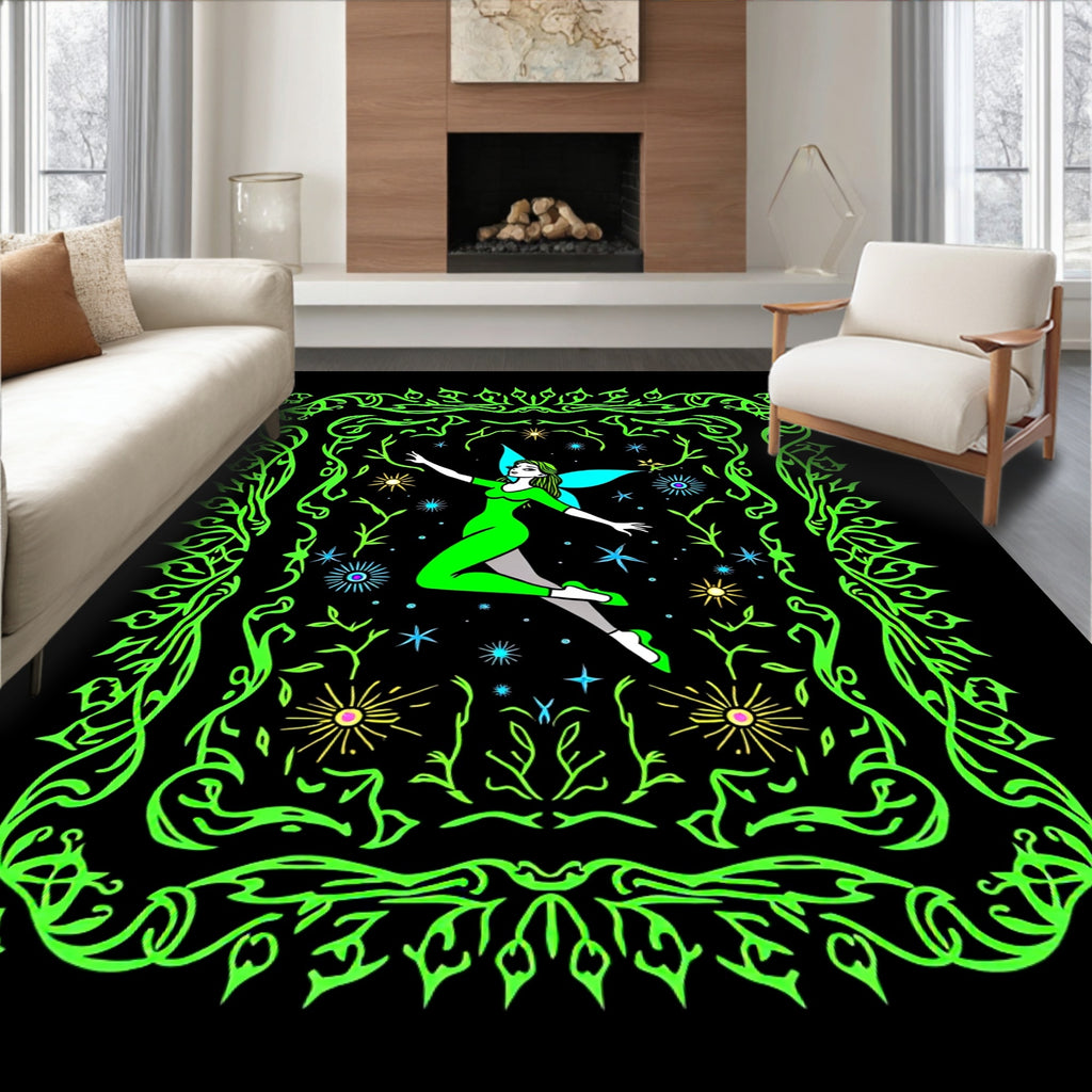 Vibrant Green Neon Fairy Garden Frame Rug