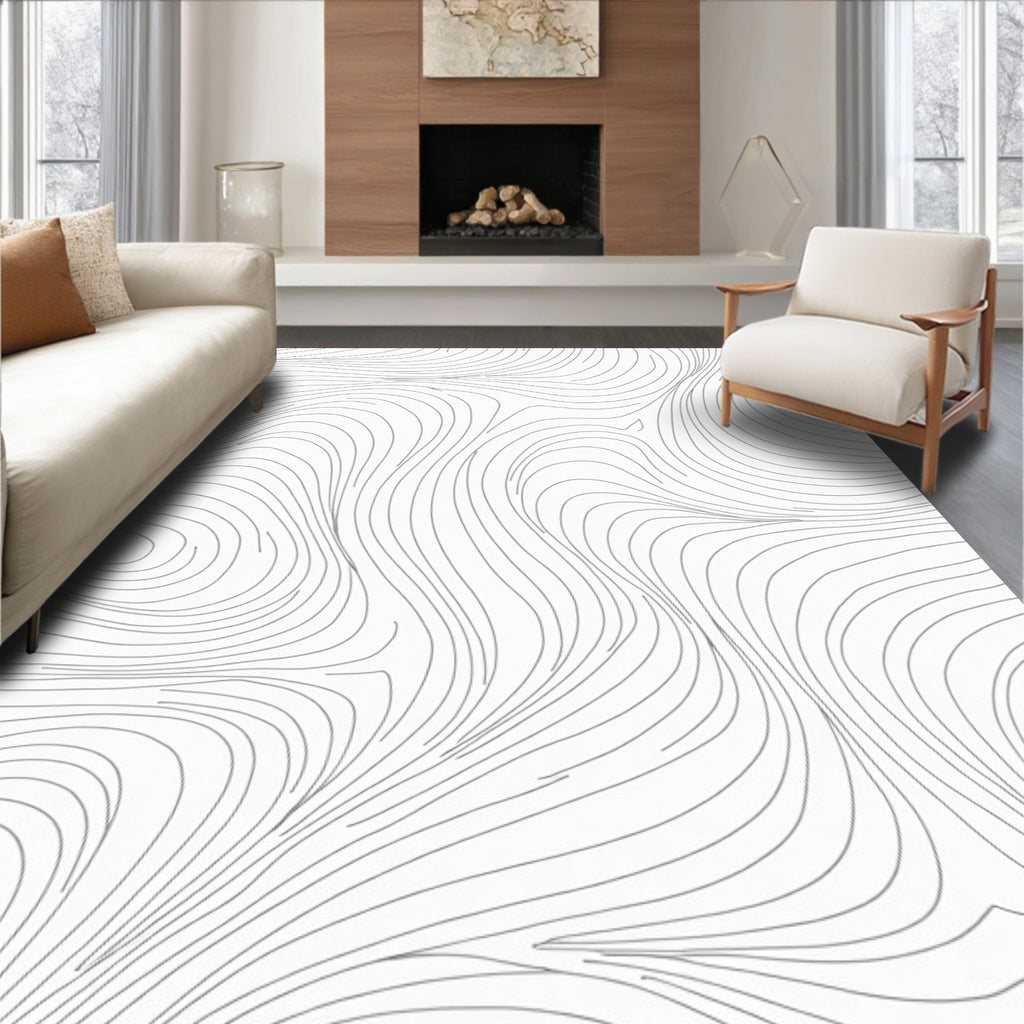 Minimalist Gray Contour Flow Rug