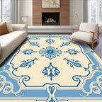 Classic Cream Blue Floral Medallion Rug