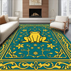 Yellow Frog Teal Floral Border Rug