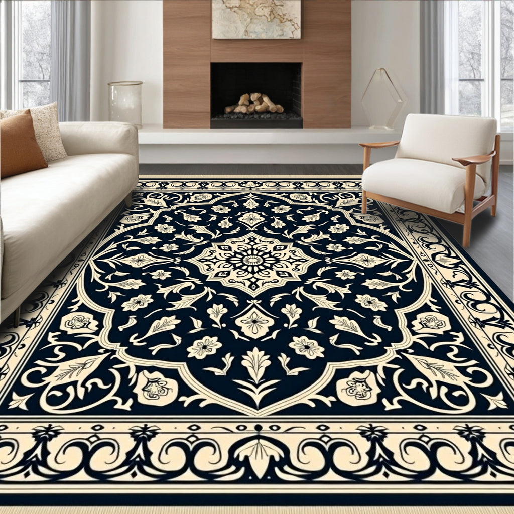 Classic Navy Floral Medallion Rug