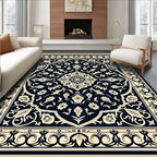 Classic Navy Floral Medallion Rug