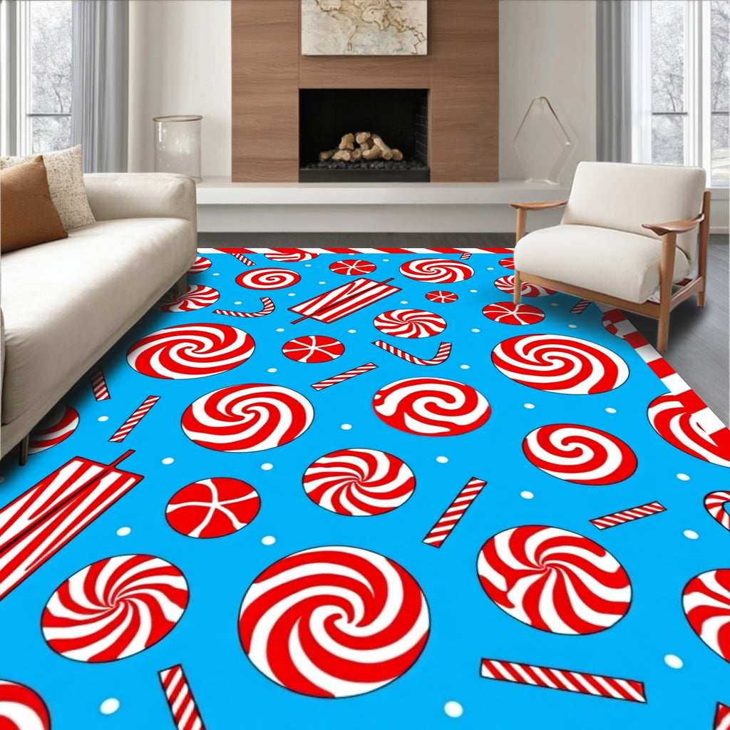 Red White Swirl Candy Christmas Rug