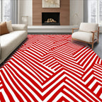 Crimson Geometric Interlocking Stripes Rug