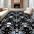 Black Skull Floral Damask Rug
