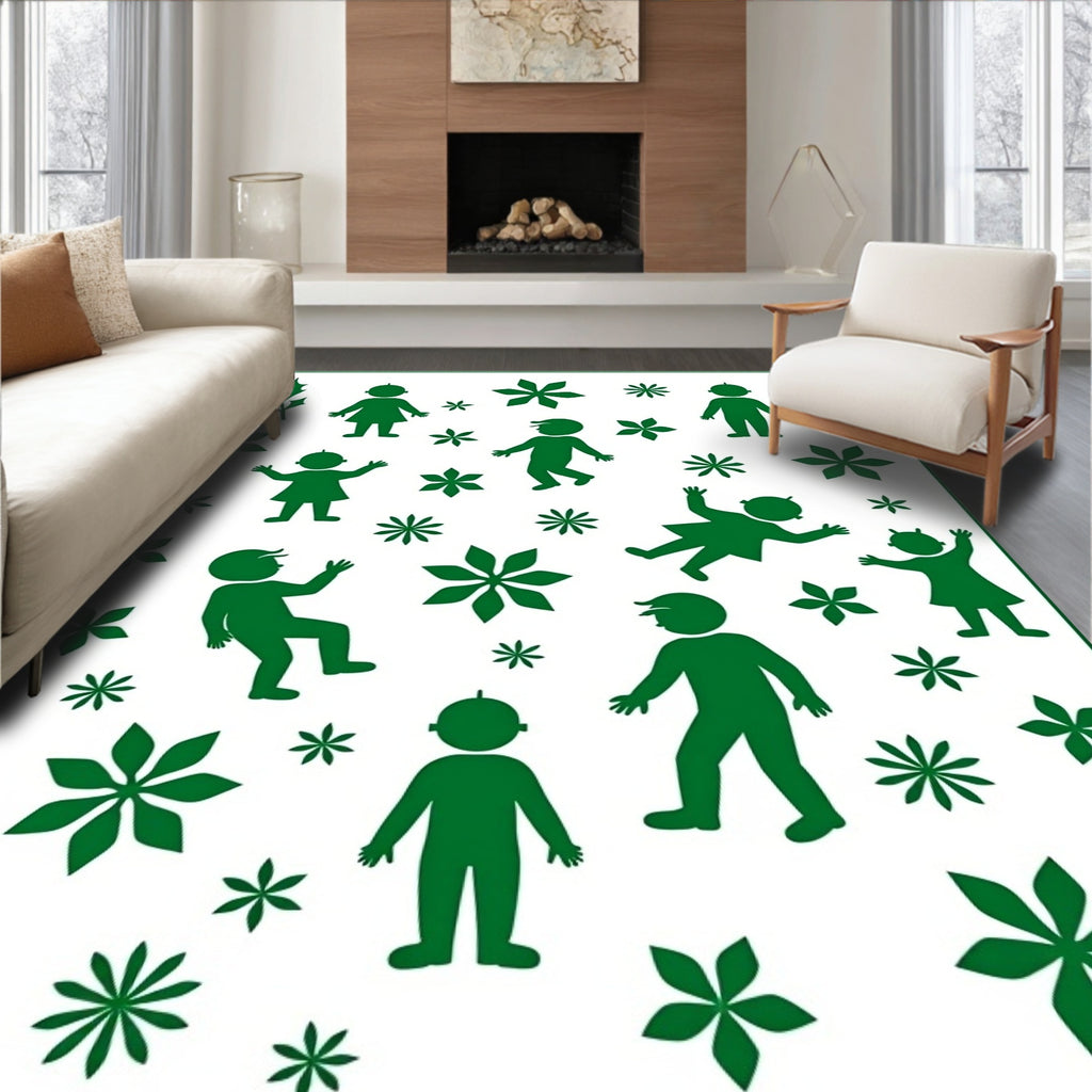 Green Figures And Holly Branches Rug