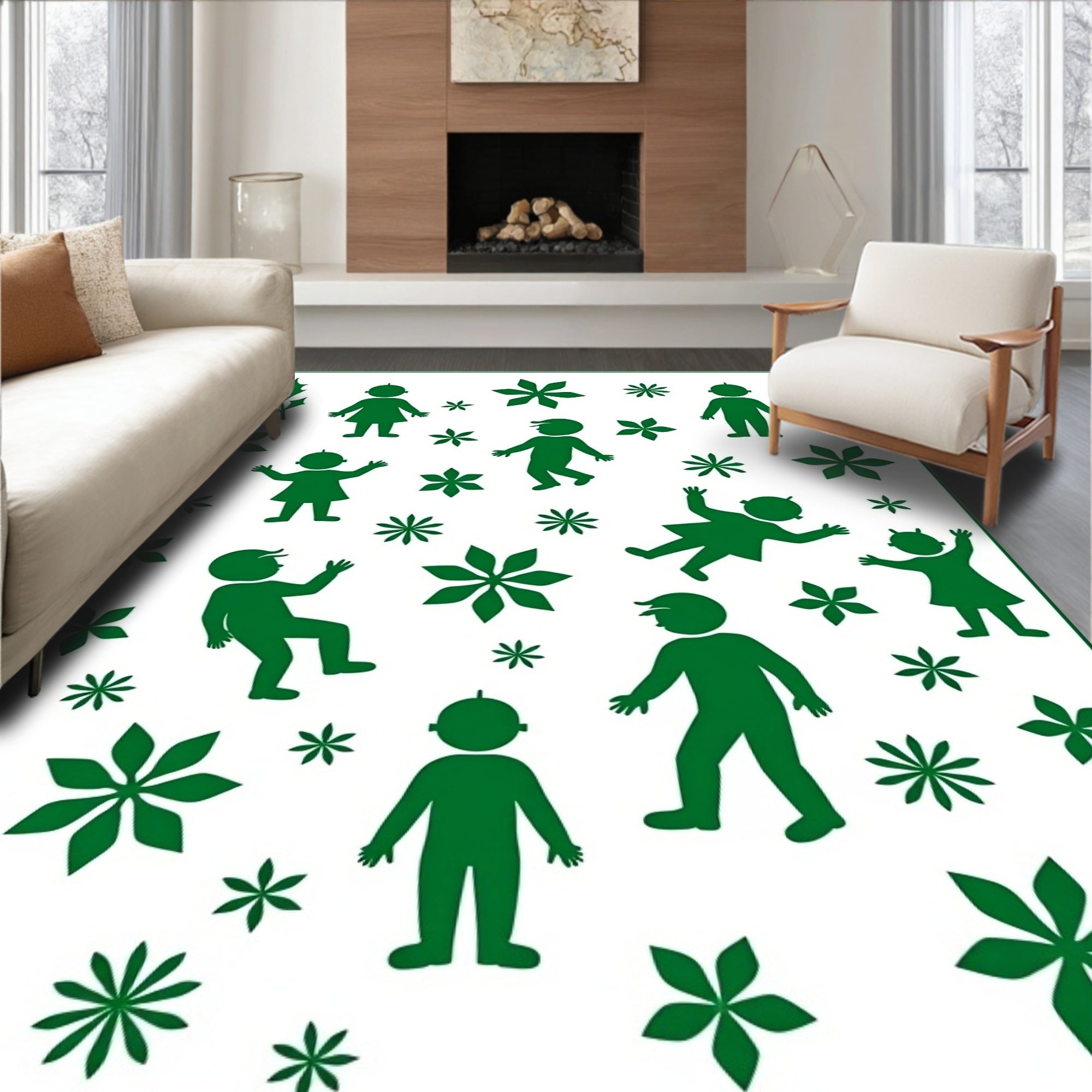 Green Figures And Holly Branches Rug