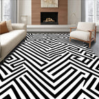 Black White Geometric Labyrinth Rug