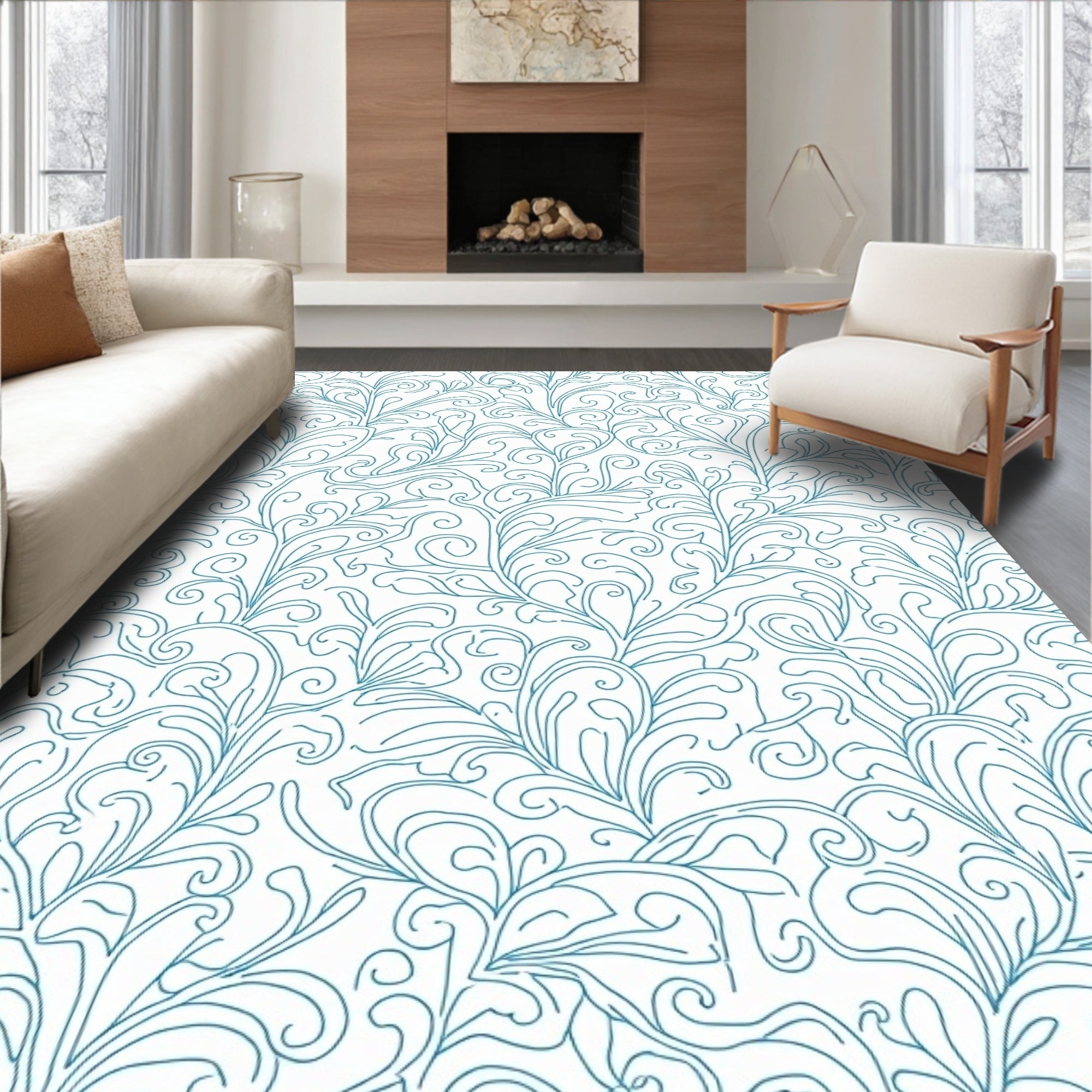 Teal Swirling Vine Flourish Rug