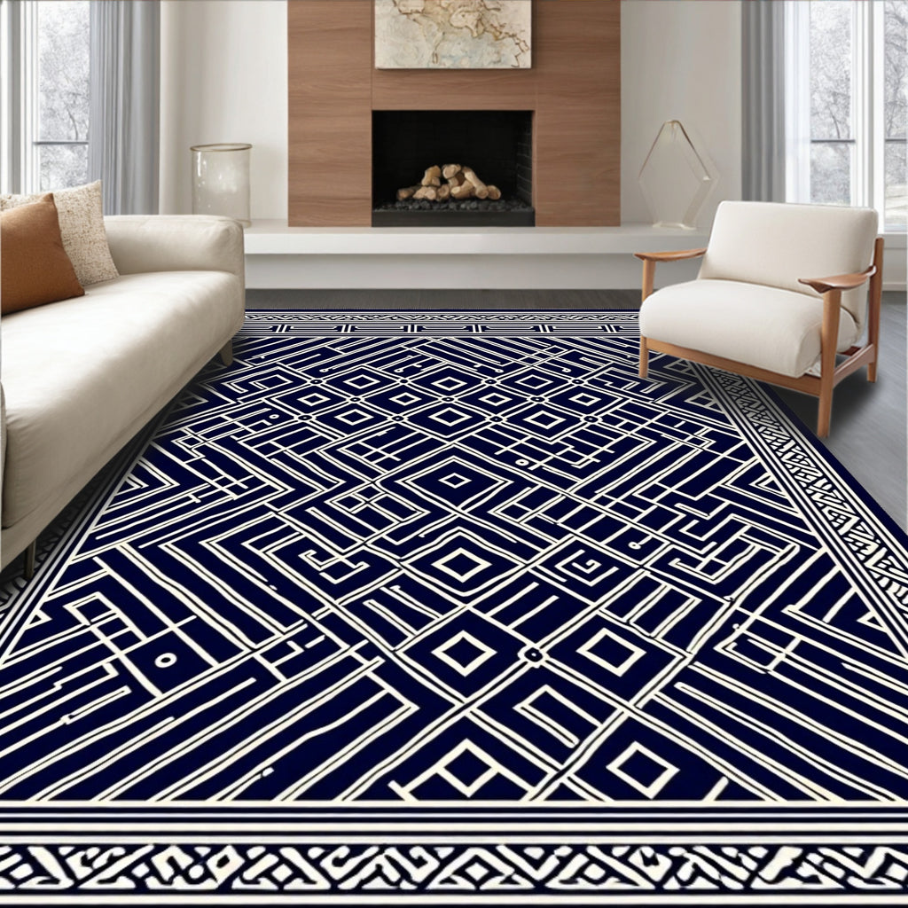Navy Geometric Maze Delight Rug