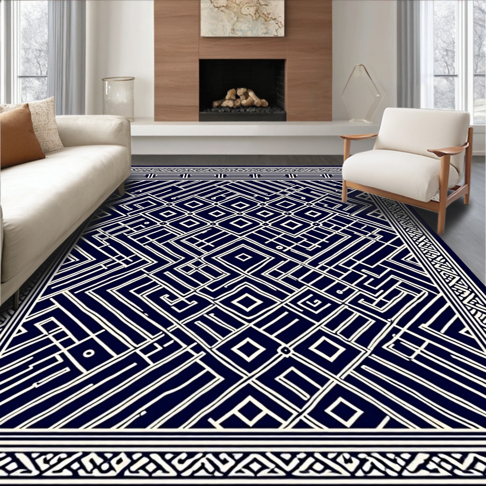 Navy Geometric Maze Delight Rug