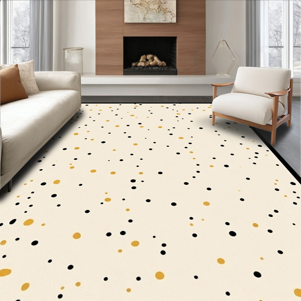 Cream Black Gold Polka Dot Scatter Rug
