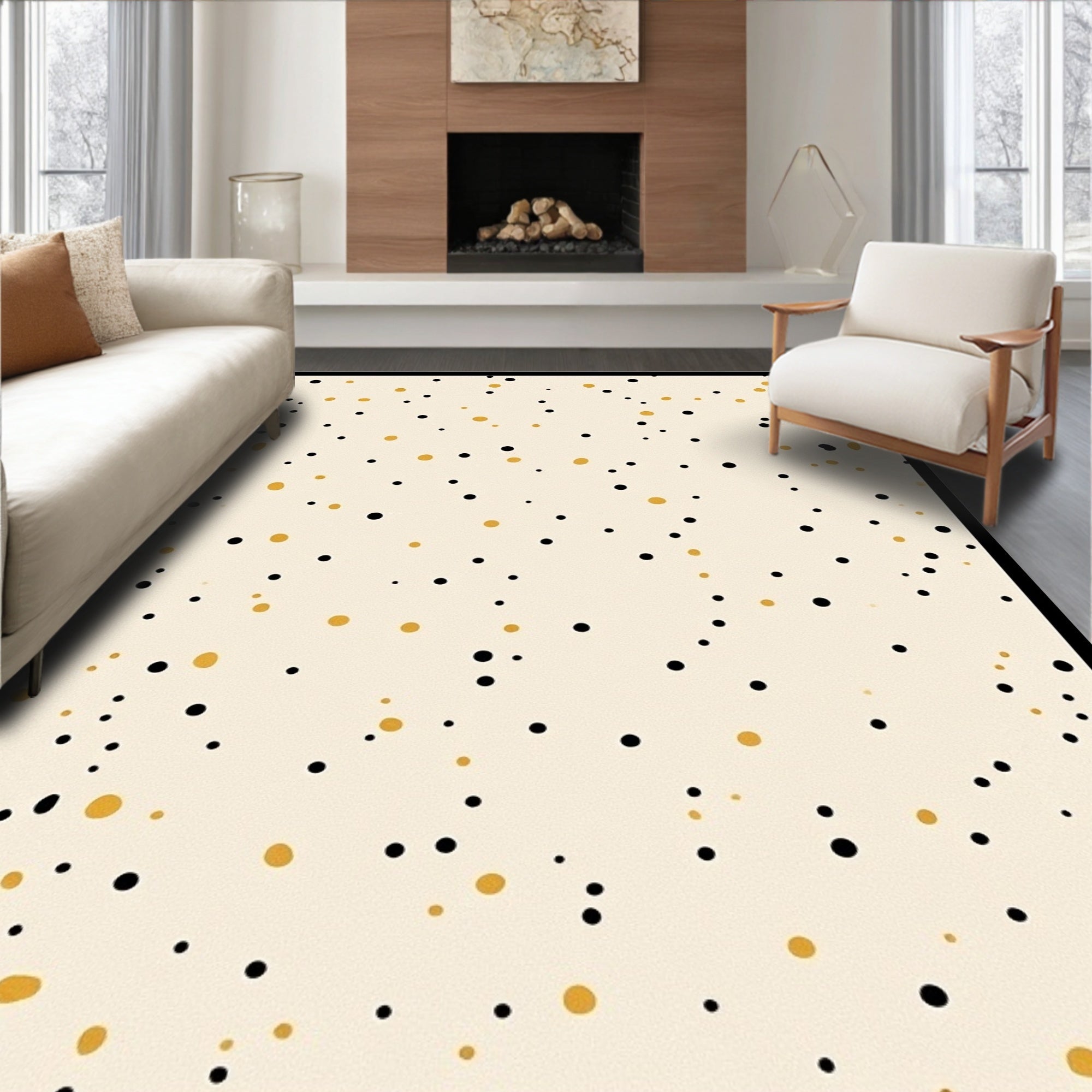 Cream Black Gold Polka Dot Scatter Rug