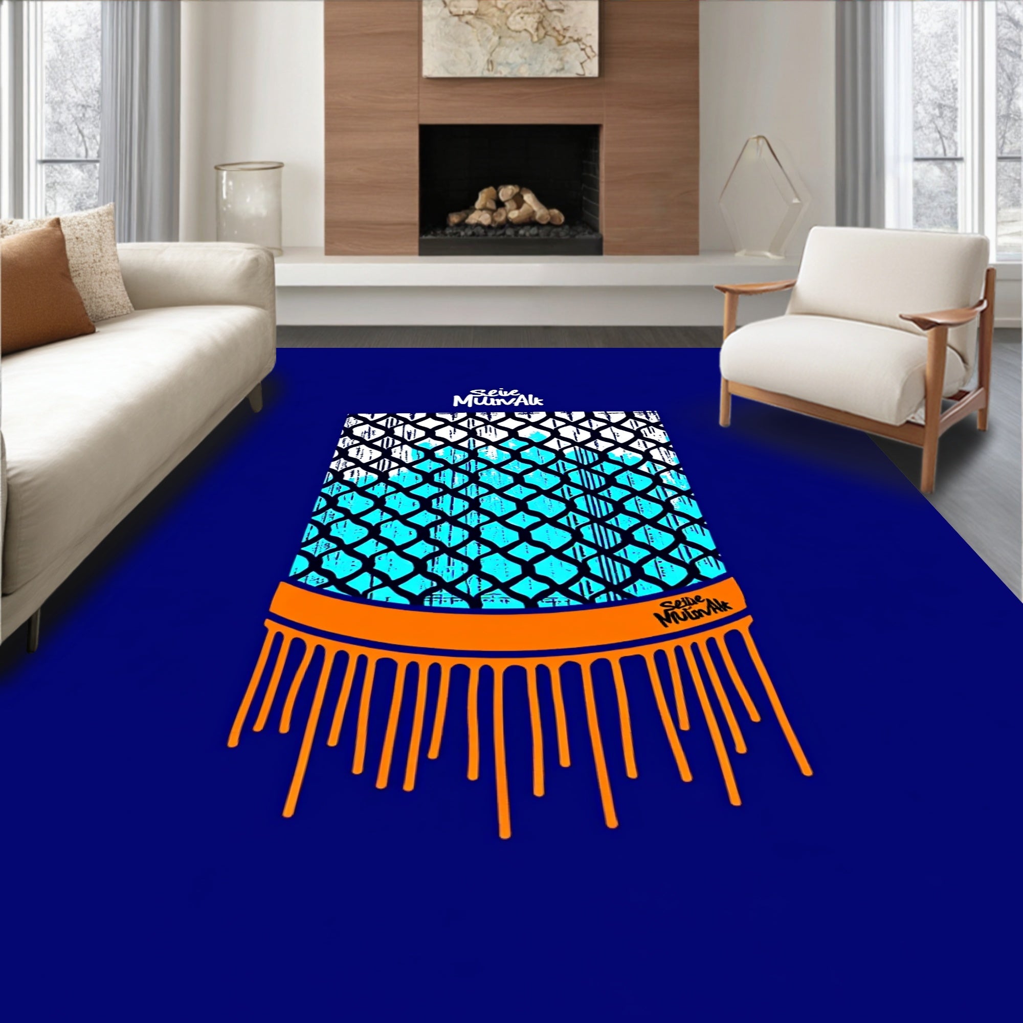 Abstract Chain Link Orange Drip Rug
