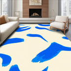 Abstract Blue Brush Strokes Cream Rug