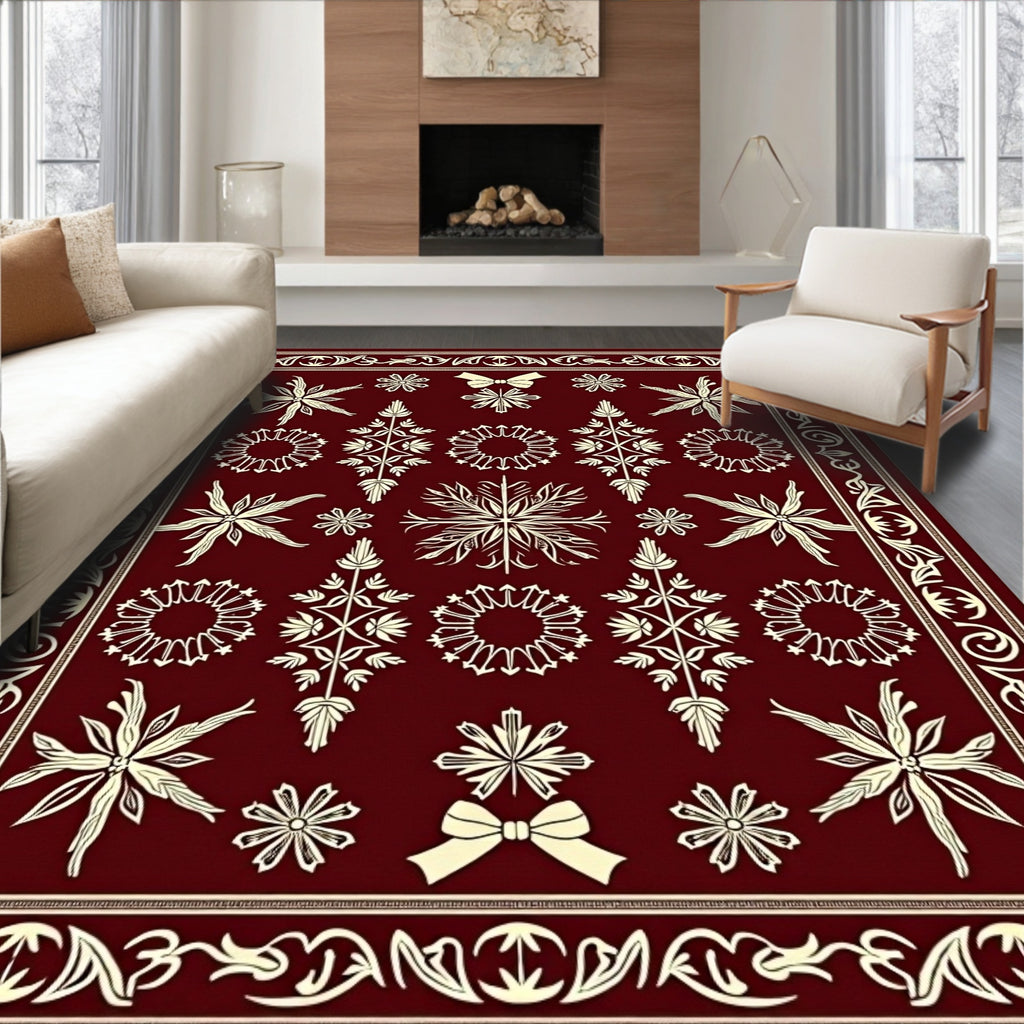 Crimson Cream Ornamental Floral Swirl Rug