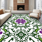 Vibrant Purple Green Floral Symmetry Rug