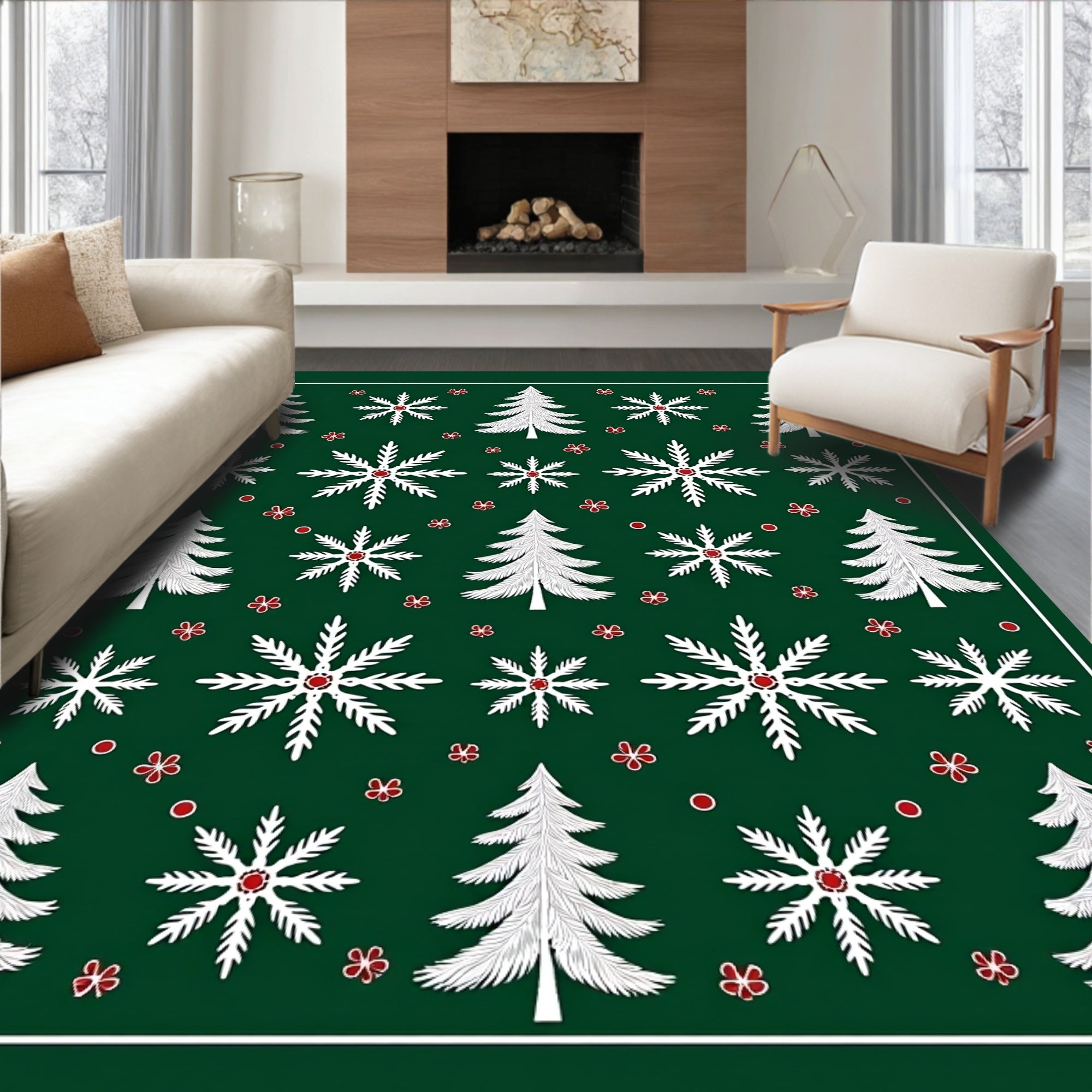 White Evergreen Snowflake Harmony Rug