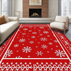 Red White Snowflake Festive Borders Rug